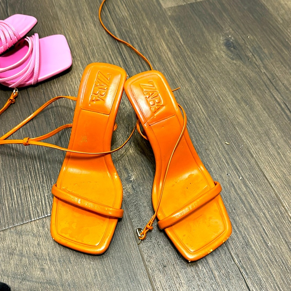 Zara orange strappy sandals size 38
